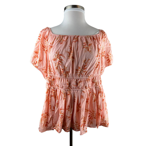 NWT Torrid Washable Crinkle Gauze Cris Cross Back Top Peach Floral Blouse 3 3X - Picture 2 of 7